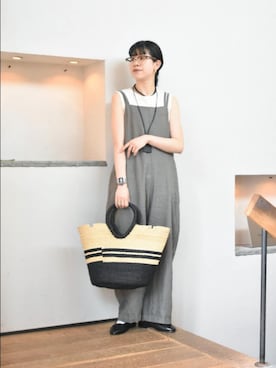 「かぐれ（カグレ）のコットン丸胴タンクトップ（タンクトップ、ホワイト系）」を使った、おふじさん（レディース・161cm）の春コーディネート