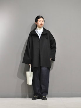 ウールスタンドショートコートを使った人気ファッションコーディネート