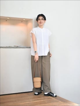 「かぐれ（カグレ）のベイカーパンツ（その他パンツ、グリーン系）」を使った、おふじさん（レディース・161cm）の夏コーディネート