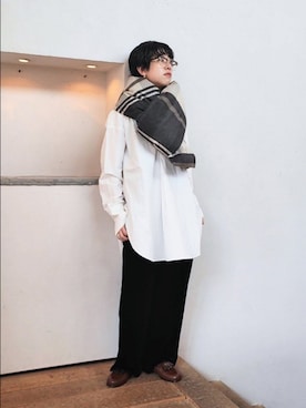 「かぐれ（カグレ）のコットンチュニックシャツ（シャツ/ブラウス、ホワイト系）」を使った、おふじさん（レディース・161cm）の秋コーディネート