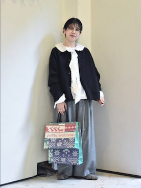 「アイテム（ノーカラージャケット）」を使った、おふじさん（レディース・161cm）の冬コーディネート