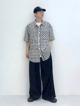 「ALAND（エーランド）のアイテム（シャツ/ブラウス）」を使った、みんみんさん（メンズ・173cm）の夏コーディネート