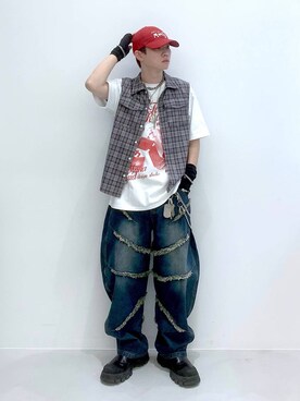 「アイテム（キャップ）」を使った、みんみんさん（メンズ・173cm・20代）の春コーディネート