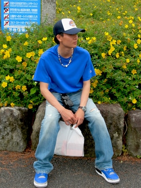 「Champion（チャンピオン）のアイテム（Tシャツ/カットソー）」を使った、ryoさん（メンズ・170cm）の春コーディネート