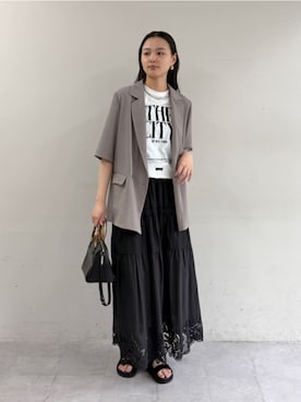 「LOUNGEDRESS（ラウンジドレス）の【GALENA/ガレナ】バンブーハンドルBag（トートバッグ、ブラック系）」を使った、も（ﾓｯﾁｬﾝ）さん（レディース・168cm）の春コーディネート