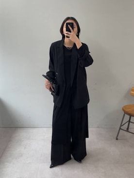 「LOUNGEDRESS（ラウンジドレス）のリネンライクシアージャケット（テーラードジャケット、ブラック系）」を使った、も（ﾓｯﾁｬﾝ）さん（レディース・168cm）の春コーディネート