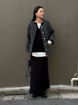 「アイテム（ノーカラージャケット）」を使った、も（ﾓｯﾁｬﾝ）さん（レディース・168cm）の秋コーディネート