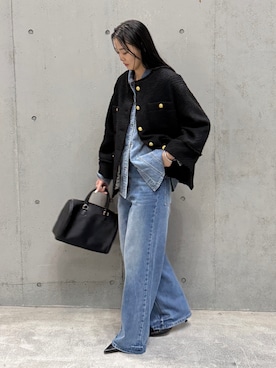 「アイテム（ノーカラージャケット）」を使った、も（ﾓｯﾁｬﾝ）さん（レディース・168cm）の秋コーディネート