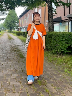 「アイテム（ワンピース/ドレス、オレンジ系）」を使った、ゆいさん（レディース・157cm）の夏コーディネート
