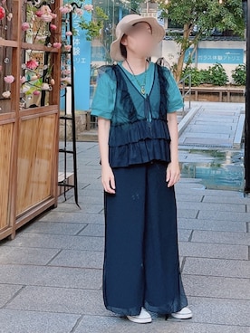 「アイテム（帽子、ベージュ系）」を使った、チビ146さん（レディース・146cm）の夏コーディネート
