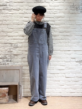「ニットベスト」｜「アイテム（サロペット/オーバーオール）」を使った、いっしき🐻さん（レディース・163cm）の秋コーディネート