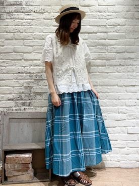 「Samansa Mos2（サマンサ モスモス）のモチーフレースベスト（ベスト）」を使った、いっしき🐻さん（レディース・163cm）の夏コーディネート