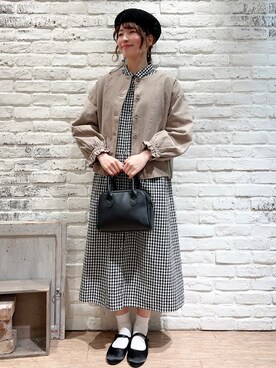 「シャツワンピ」｜「アイテム（ノーカラージャケット）」を使った、いっしき🐻さん（レディース・163cm）の冬コーディネート