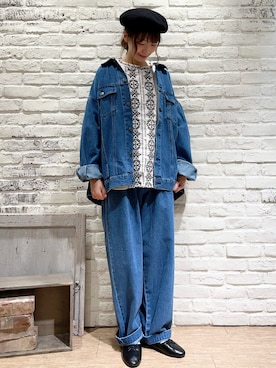 「刺繍」｜「アイテム（デニムジャケット）」を使った、いっしき🐻さん（レディース・163cm）の夏コーディネート
