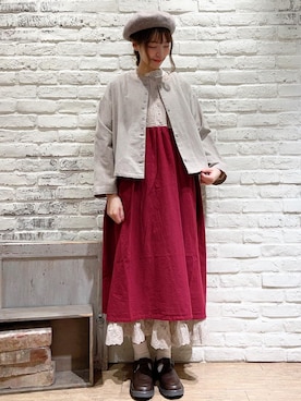 「ショート丈トップス」｜「アイテム（ノーカラージャケット）」を使った、いっしき🐻さん（レディース・163cm）の秋コーディネート