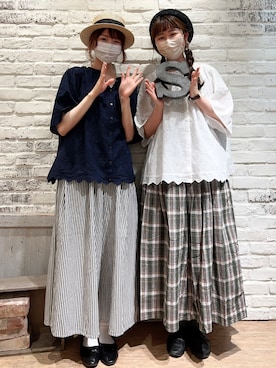 「カンカン帽」｜「アイテム（ハンチング/ベレー帽）」を使った、いっしき🐻さん（レディース・163cm）の春コーディネート