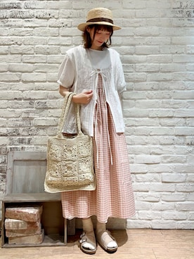 「アイテム（ワンピース、ピンク系）」を使った、いっしき🐻さん（レディース・163cm）の春コーディネート