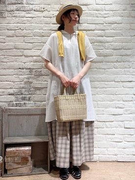 「Samansa Mos2（サマンサ モスモス）の【クールコットン】柄アソートスキッパーチュニック（シャツ/ブラウス）」を使った、いっしき🐻さん（レディース・163cm）の夏コーディネート