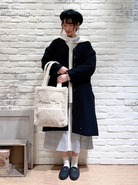 「シャツワンピ」｜「アイテム（ノーカラーコート）」を使った、いっしき🐻さん（レディース・163cm）の冬コーディネート