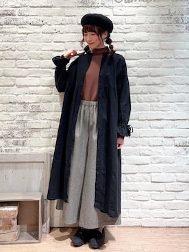「リブニット」｜「アイテム（ハンチング/ベレー帽）」を使った、いっしき🐻さん（レディース・163cm）の冬コーディネート