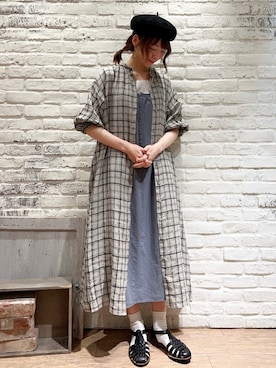 「キャミワンピ」｜「アイテム（シャツワンピース）」を使った、いっしき🐻さん（レディース・163cm）の夏コーディネート