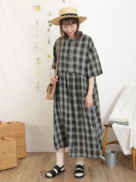 「チェックワンピース」｜「アイテム（その他）」を使った、いっしき🐻さん（レディース・164cm）の春コーディネート