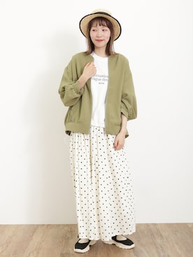 「ドットパンツ」｜「アイテム（ブルゾン）」を使った、いっしき🐻さん（レディース・164cm）の春コーディネート