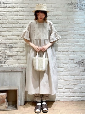 「Samansa Mos2（サマンサ モスモス）のモチーフレースワンピース（ワンピース）」を使った、いっしき🐻さん（レディース・163cm）の春コーディネート