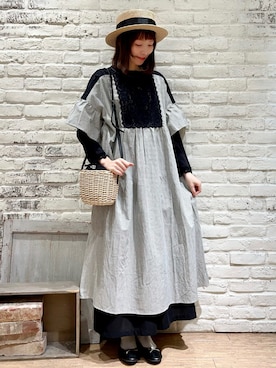 「Samansa Mos2（サマンサ モスモス）のモチーフレースワンピース（ワンピース）」を使った、いっしき🐻さん（レディース・163cm）の春コーディネート