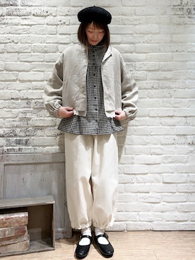 「ノーカラージャケット」｜「アイテム（その他シューズ）」を使った、いっしき🐻さん（レディース・163cm）の冬コーディネート