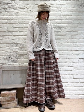 「刺繍」｜「アイテム（ニットキャップ/ビーニー）」を使った、いっしき🐻さん（レディース・163cm）の秋コーディネート