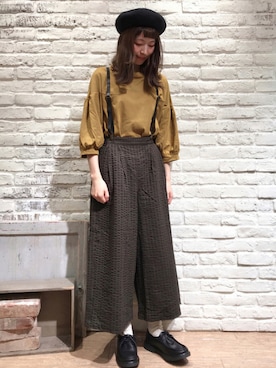 「マスタード」｜「アイテム（ハンチング/ベレー帽）」を使った、いっしき🐻さん（レディース・163cm）の秋コーディネート