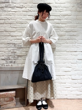 「巾着バッグ」｜「アイテム（チュニック）」を使った、いっしき🐻さん（レディース・163cm）の春コーディネート