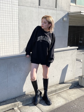 「アイテム（Tシャツ/カットソー、ブラック系）」を使った、REINAさん（レディース・158cm）の秋コーディネート
