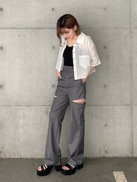 「スラックスパンツ」｜REINAさん（レディース・158cm）の夏コーディネート
