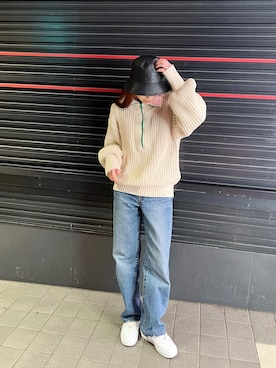 「タートルネック」｜「アイテム（デニムパンツ）」を使った、maiさん（レディース・162cm）の冬コーディネート