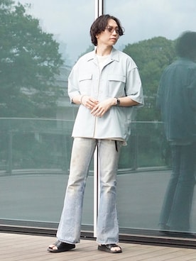 「レザーサンダル」｜「アイテム（その他）」を使った、SUDOさん（メンズ・186cm）の夏コーディネート