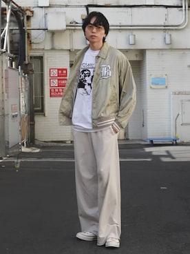 「BEAMS（ビームス）のバーシティ ナイロンショートブルゾン（ブルゾン）」を使った、SUDOさん（メンズ・186cm）の夏コーディネート