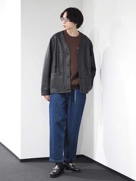 「チョコ色に染まれ」｜「アイテム（ノーカラージャケット）」を使った、SUDOさん（メンズ・186cm）の冬コーディネート