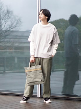 「MIS（エムアイエス）のアイテム（バッグ）」を使った、SUDOさん（メンズ・186cm）の春コーディネート