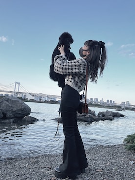「ハーフアップ」｜「アイテム（その他）」を使った、ReeeINAさん（レディース・152cm）の春コーディネート
