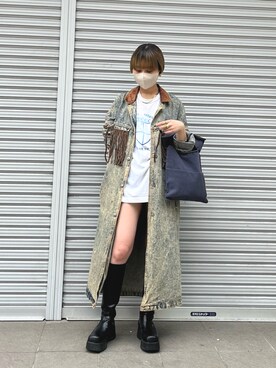 「ロングジャケット」｜「アイテム（デニムジャケット）」を使った、yunaさん（レディース・157cm）の春コーディネート