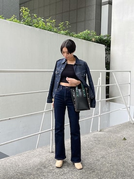 「ブーツコーデ」｜「アイテム（デニムジャケット）」を使った、yunaさん（レディース・157cm）の秋コーディネート