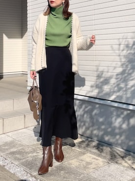 「リブハイネックニット」｜紗衣さん（レディース・158cm）の秋コーディネート
