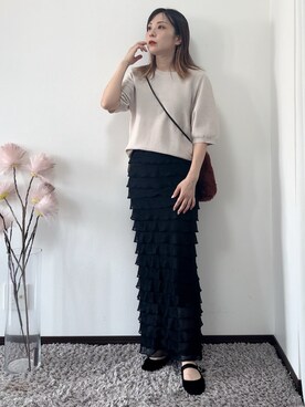 「tiptop（ティップトップ）の段々フリルナロースカート（スカート）」を使った、紗衣さん（レディース・158cm）の秋コーディネート