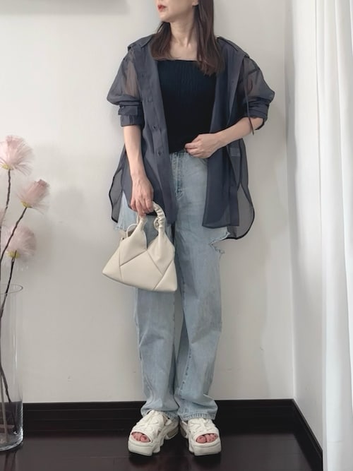 STARTEXCEEDEND 七分デニムパンツ フリンジ ダメージ スタッズ セール】【2サイズ展開】サイドダメージデニムパンツ（デニム
