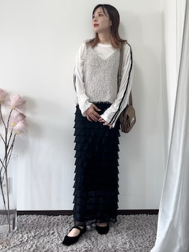 「tiptop（ティップトップ）の段々フリルナロースカート（スカート）」を使った、紗衣さん（レディース・158cm）の秋コーディネート