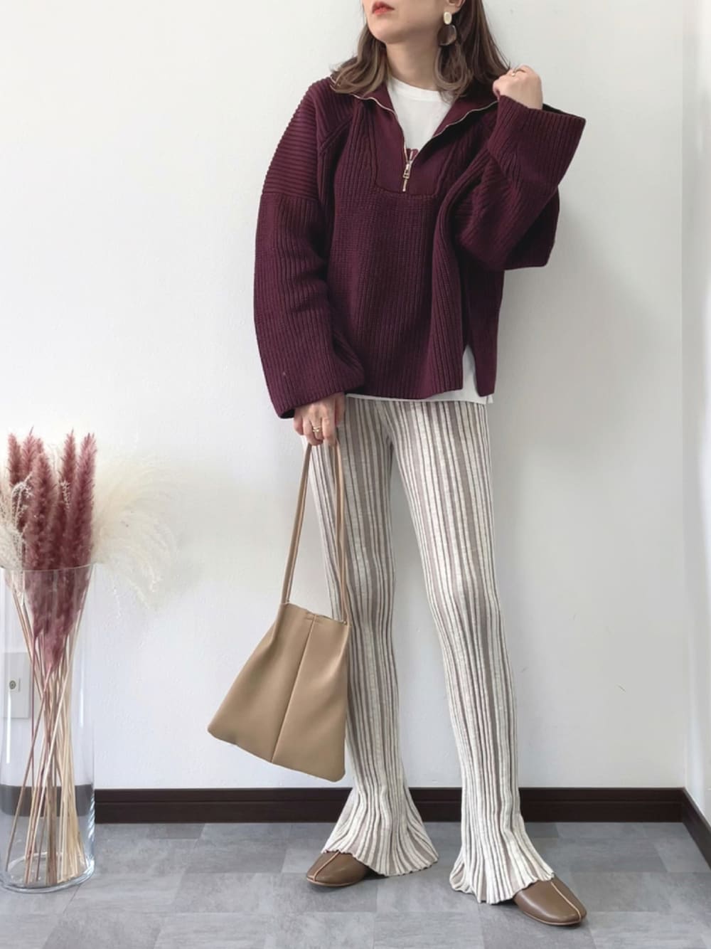 紗衣さんの「2021 AW ハーフジップニットトップス（select MOCA）」を使ったコーディネートの1枚目の写真