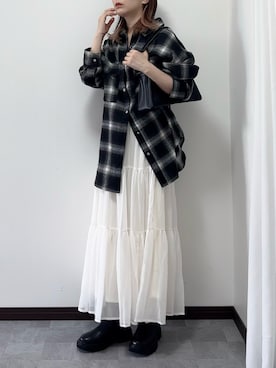 「ビッグシャツ」｜「アイテム（ブーツ）」を使った、紗衣さん（レディース・158cm）の夏コーディネート