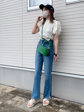 「フレアデニム」｜紗衣さん（レディース・158cm）の夏コーディネート